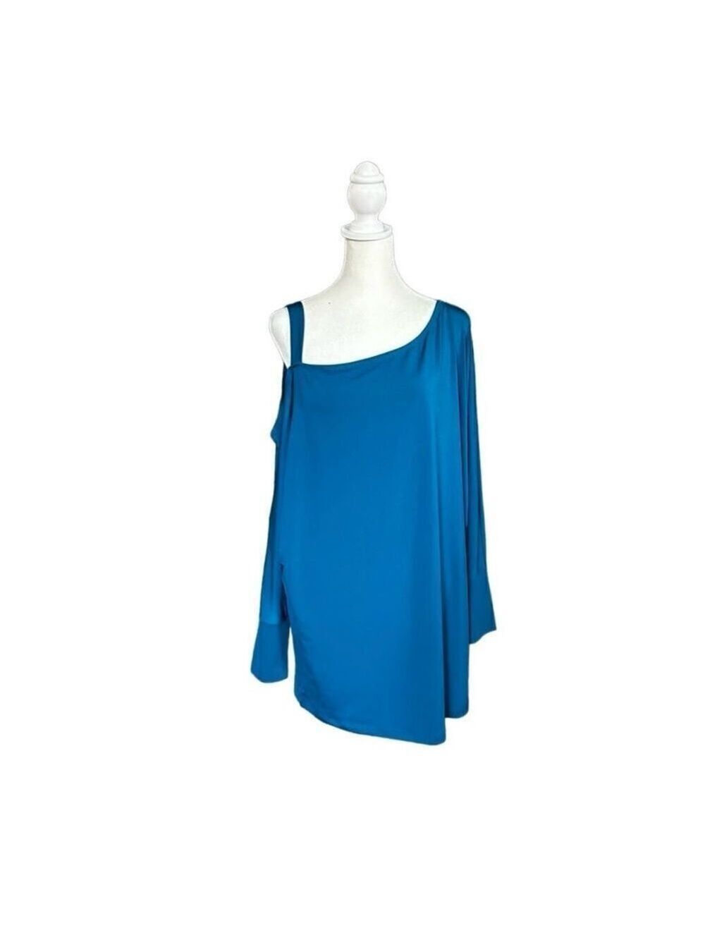 New York & Company Blue Dolman Long Sleeve One Shoulder Tunic Top Size Medium